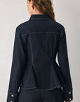 Flying Tomato Indigo Icon Chain Detail Peplum Denim Top