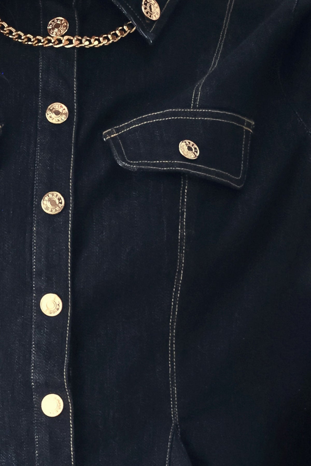 Flying Tomato Indigo Icon Chain Detail Peplum Denim Top