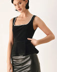 Flying Tomato | Midnight Glam Jeweled Velvet Peplum Top