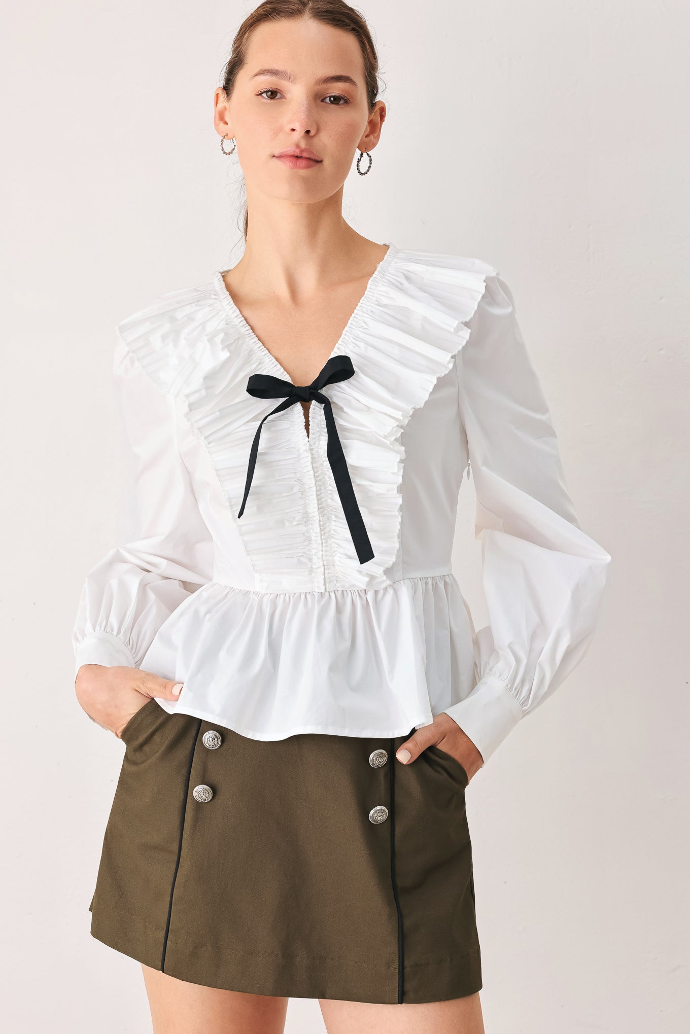 Flying Tomato Amelie Ruffle Bow Blouse