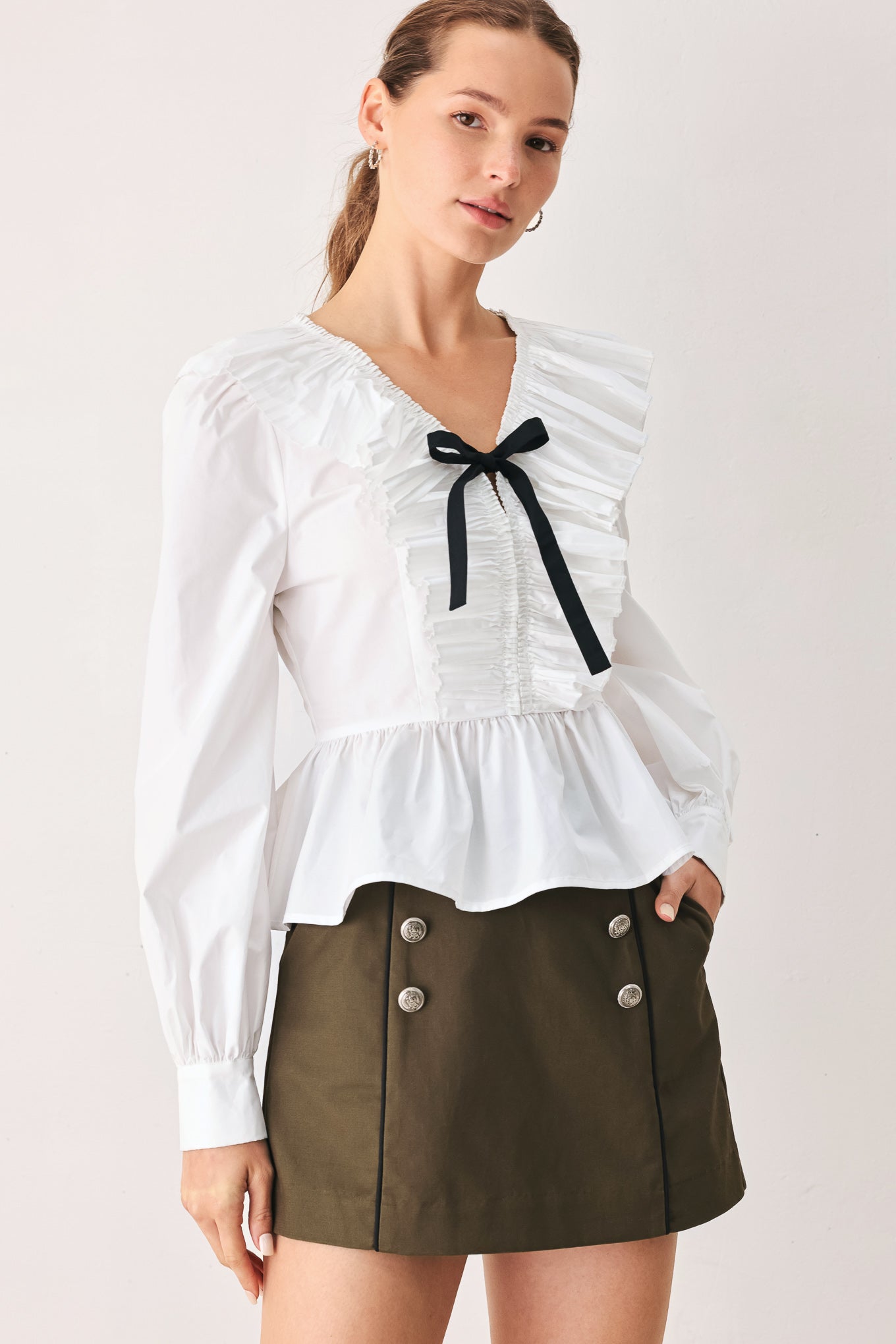 Flying Tomato Amelie Ruffle Bow Blouse