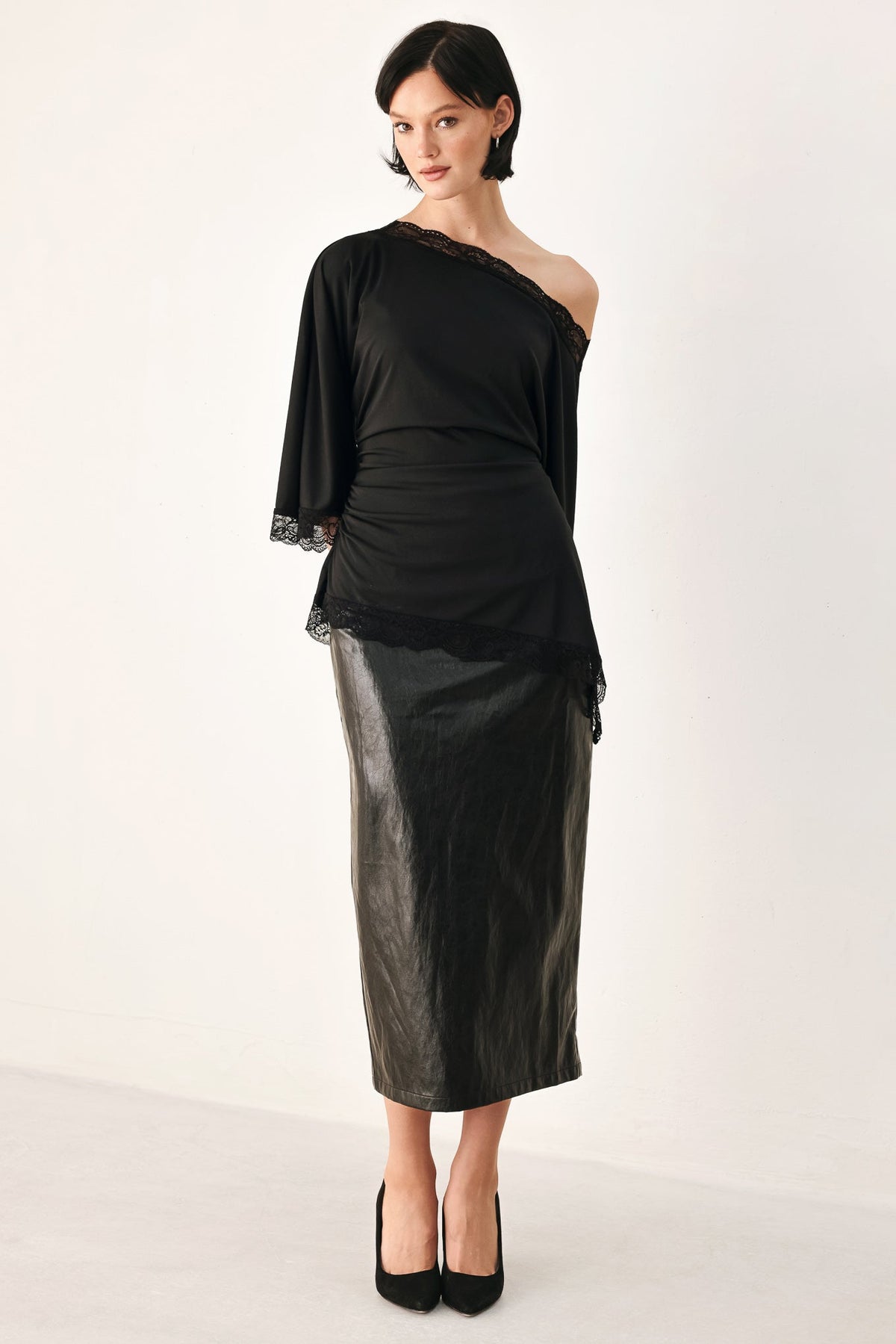 Flying Tomato | After Hours Lace-Trim Asymmetrical Top