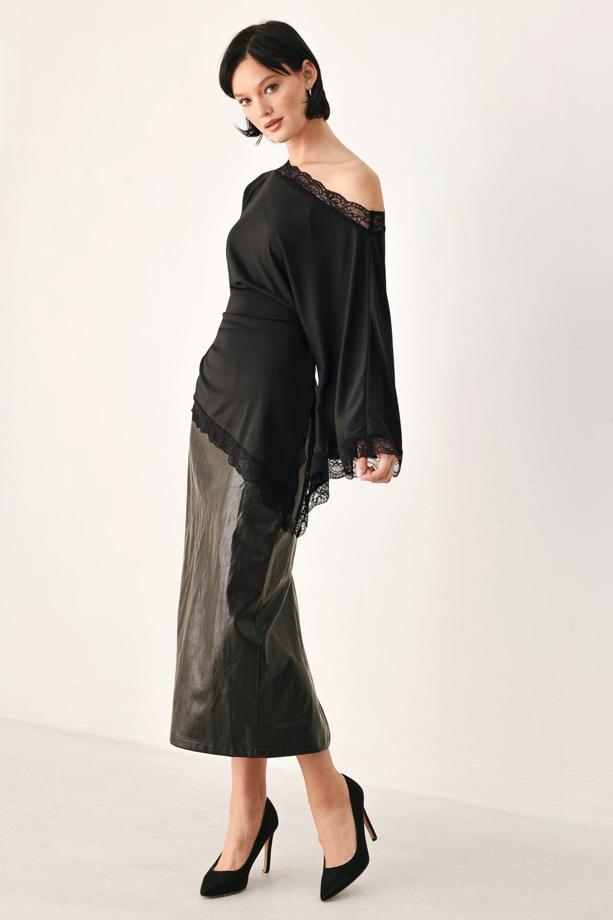 Flying Tomato | After Hours Lace-Trim Asymmetrical Top