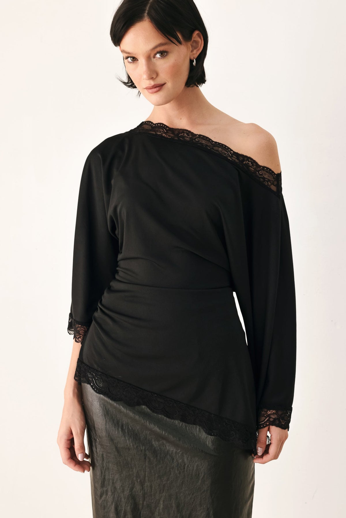 Flying Tomato | After Hours Lace-Trim Asymmetrical Top