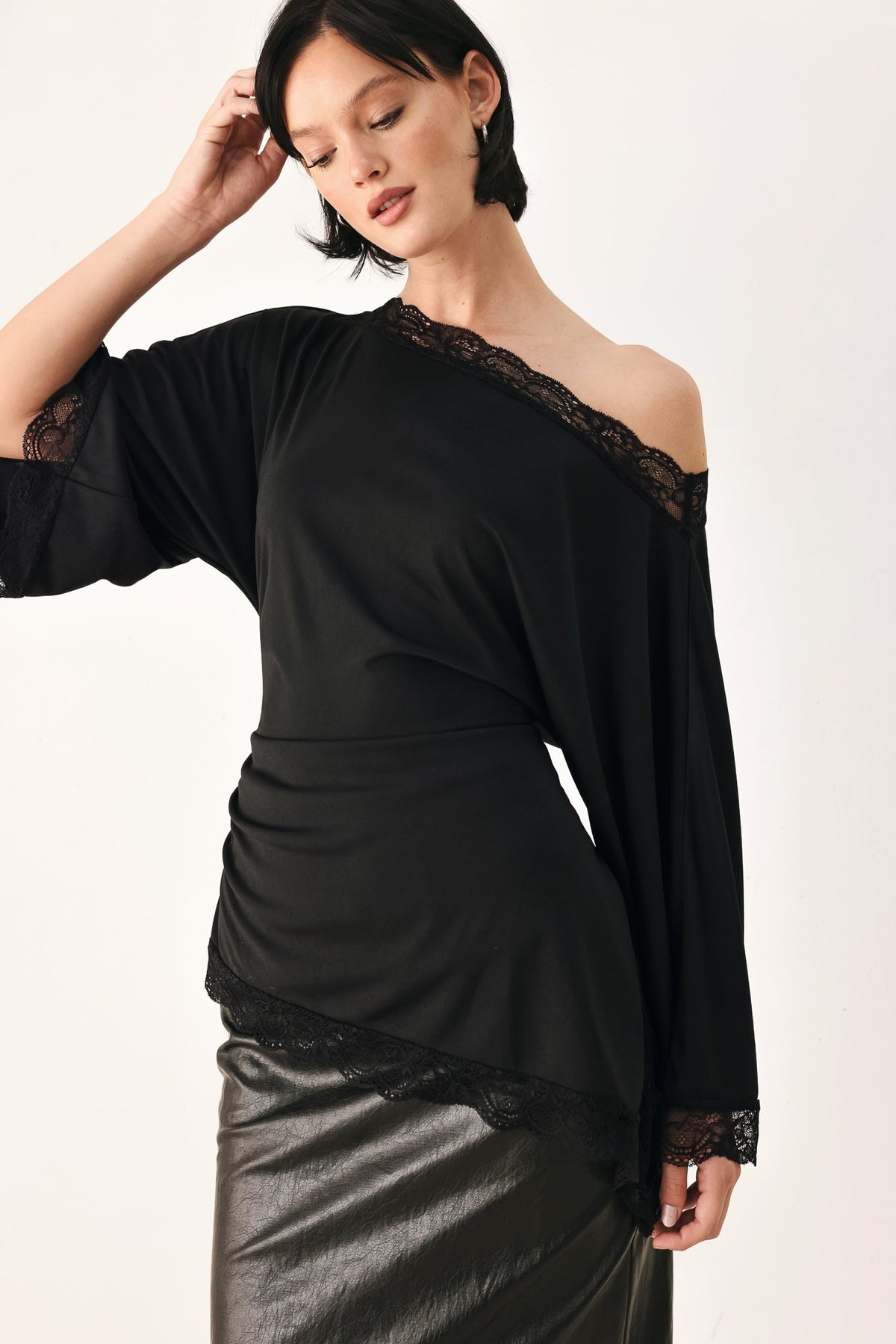 Flying Tomato | After Hours Lace-Trim Asymmetrical Top