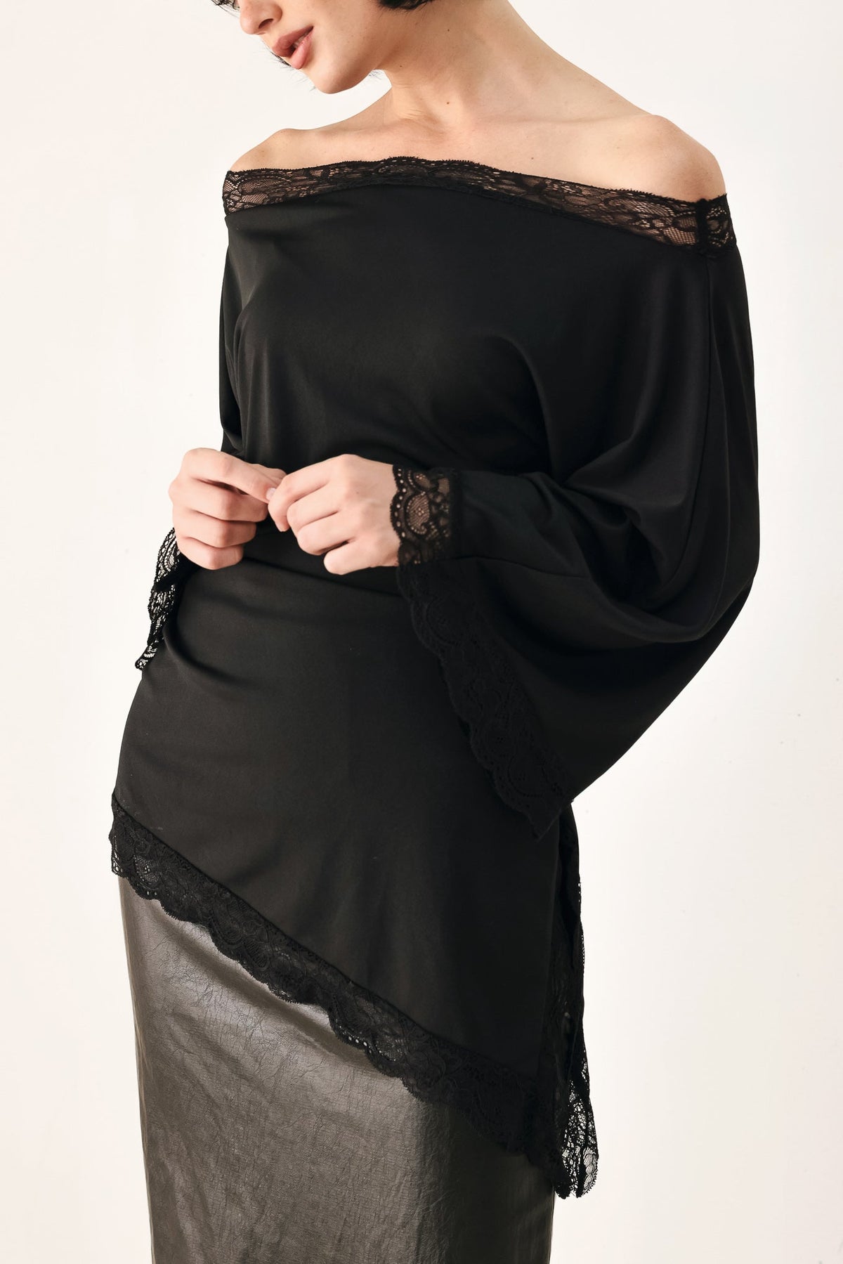 Flying Tomato | After Hours Lace-Trim Asymmetrical Top