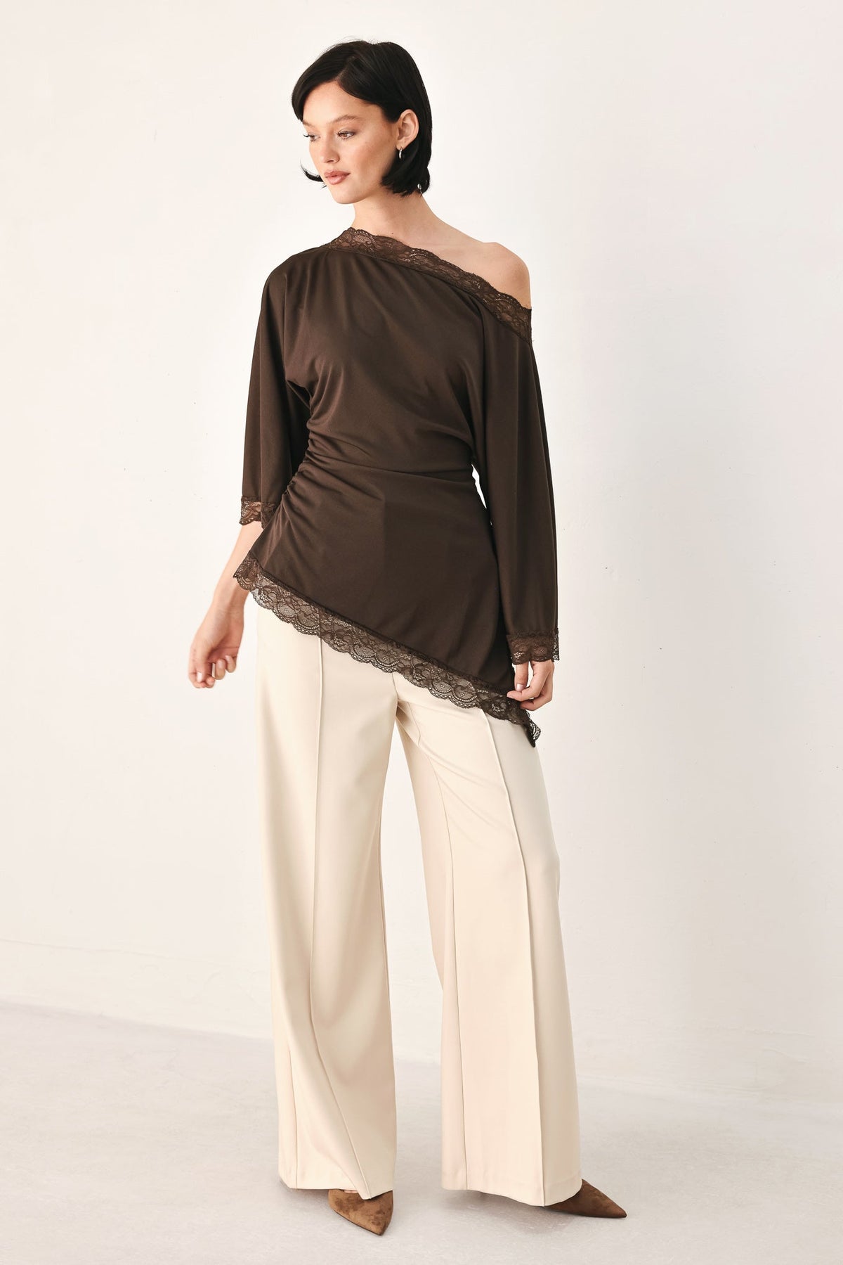 Flying Tomato | After Hours Lace-Trim Asymmetrical Top
