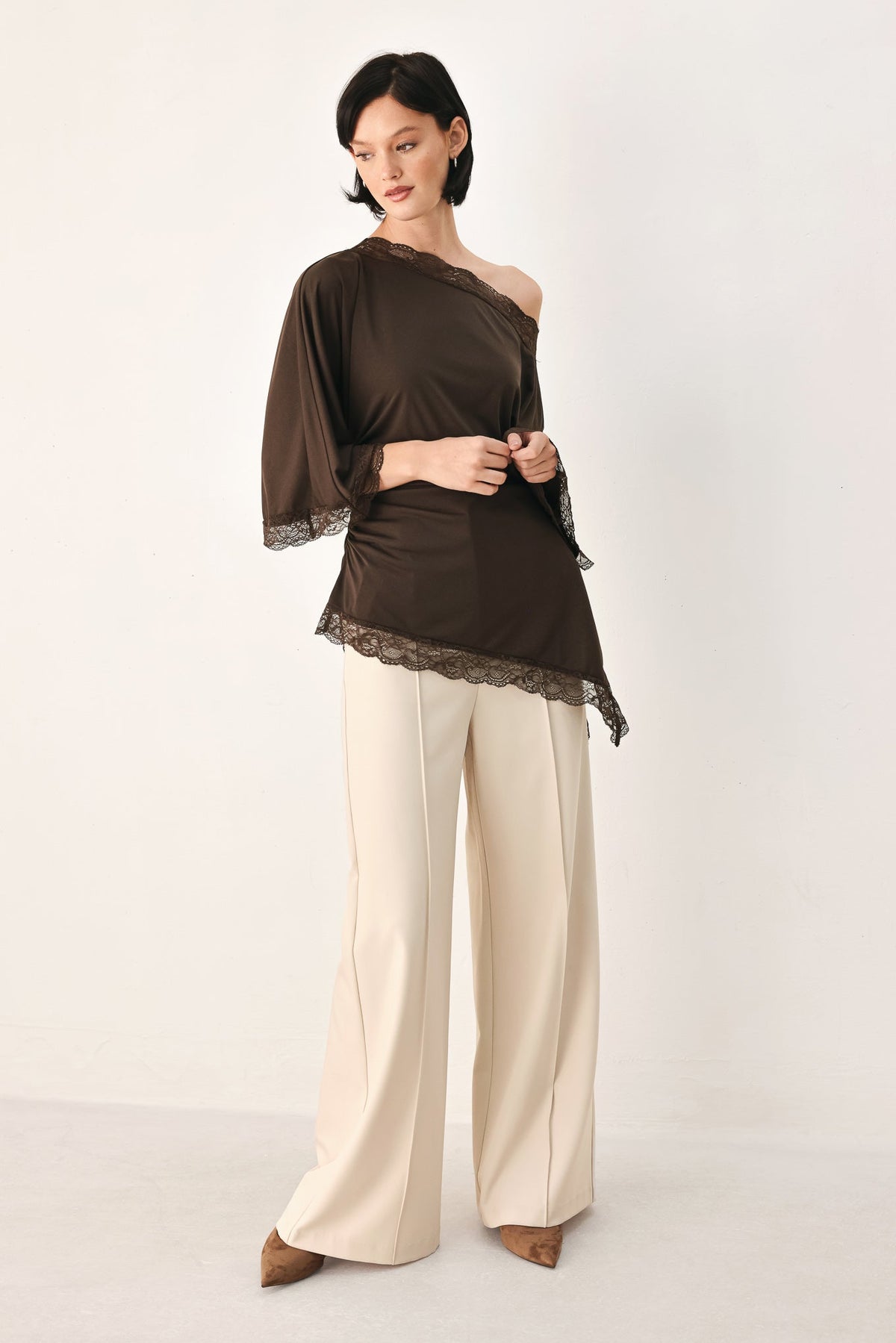Flying Tomato | After Hours Lace-Trim Asymmetrical Top