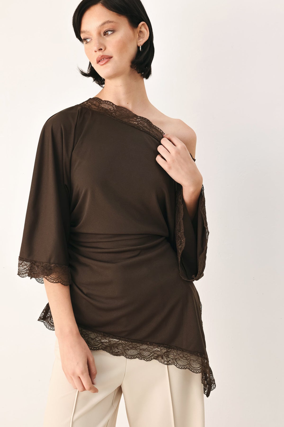Flying Tomato | After Hours Lace-Trim Asymmetrical Top