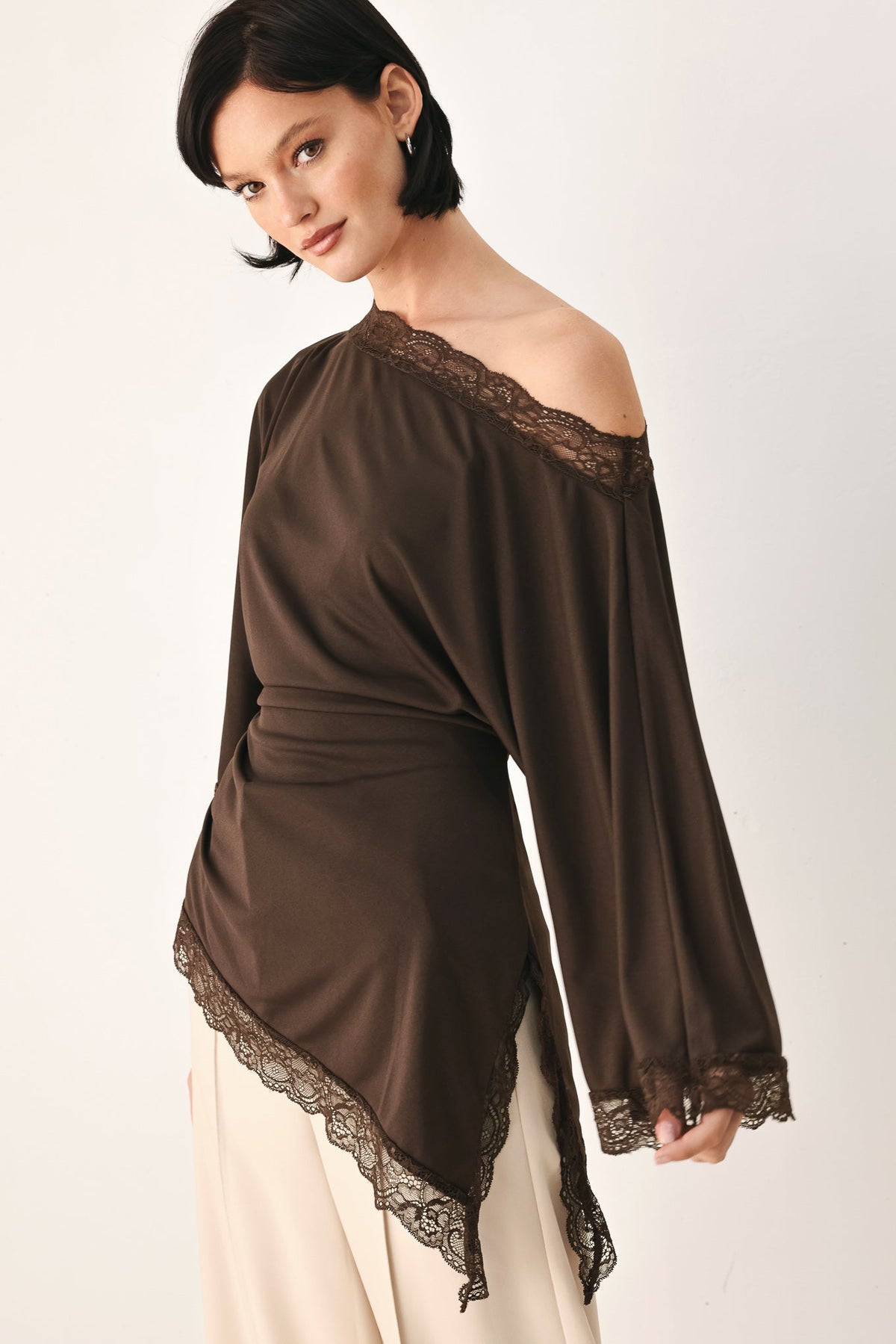 Flying Tomato | After Hours Lace-Trim Asymmetrical Top