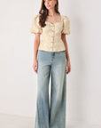 Flying Tomato Golden Portrait Jacquard Puff Sleeve Peplum Top
