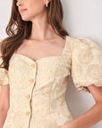 Flying Tomato Golden Portrait Jacquard Puff Sleeve Peplum Top