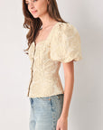 Flying Tomato Golden Portrait Jacquard Puff Sleeve Peplum Top