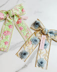 Lacey Flower Embroidered Bow Hair Clip