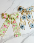 Lacey Flower Embroidered Bow Hair Clip
