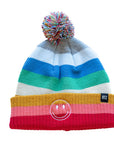 Bright Stripe Smiley Pom Pom Hat