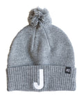 Heather Grey Pom Pom Hat with Initial