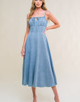 Flying Tomato Gorgeous Adornment Denim Midi Dress