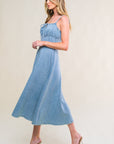 Flying Tomato Gorgeous Adornment Denim Midi Dress