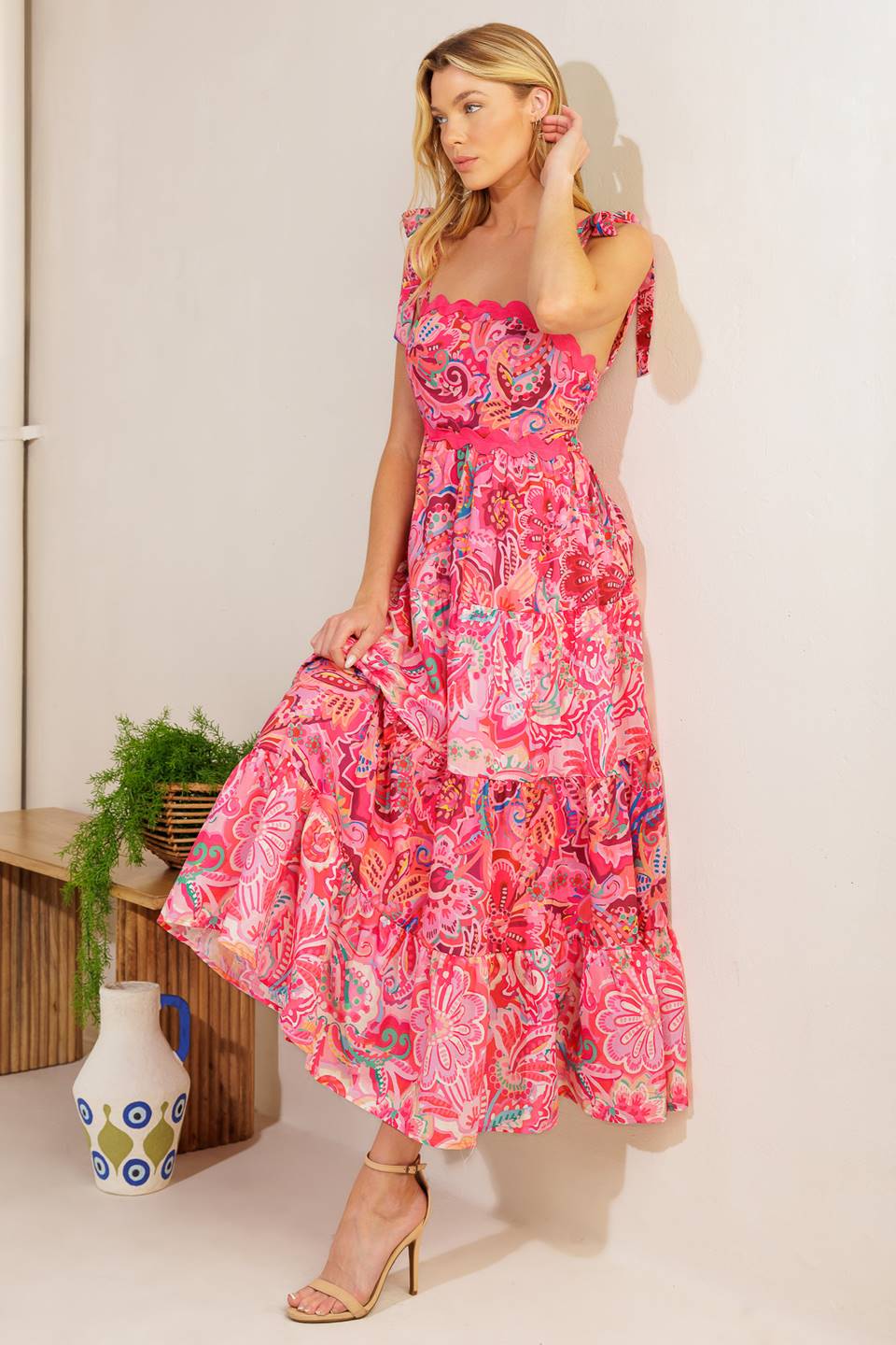 Flying Tomato Still Deciding Fuchsia Woven Midi Dress