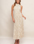 Elegant Floral Stretch Lace Midi Dress