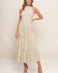 Elegant Floral Stretch Lace Midi Dress