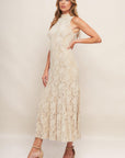 Elegant Floral Stretch Lace Midi Dress
