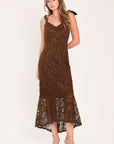 Flying Tomato | Autumn Romance Chestnut Lace Midi Dress