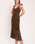 Flying Tomato | Autumn Romance Chestnut Lace Midi Dress