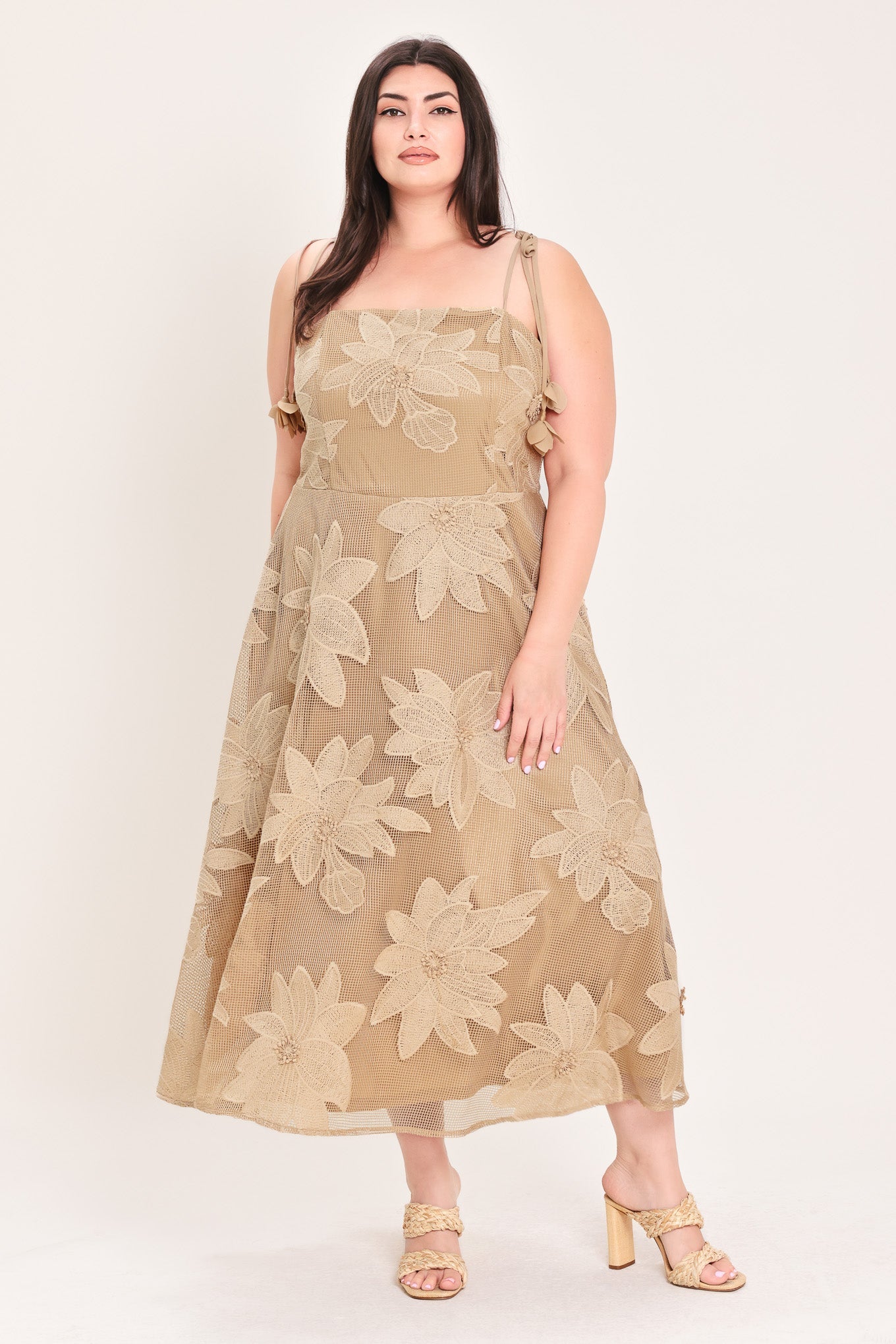 Flying Tomato Sandy Bloom Floral Woven Lace Midi Dress