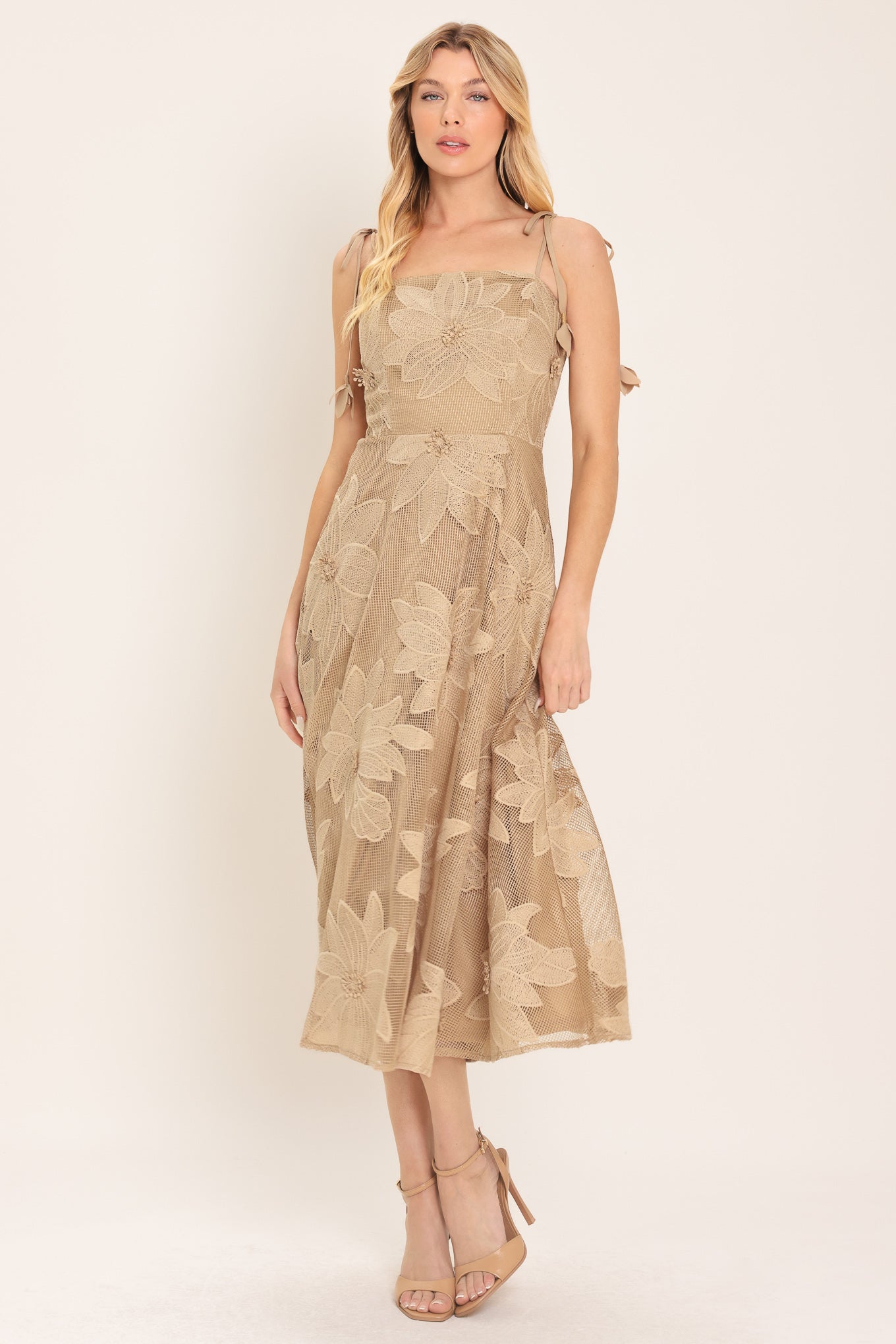 Flying Tomato Sandy Bloom Floral Woven Lace Midi Dress