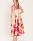 Soft Satin Floral Woven Midi Dress