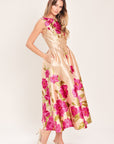Soft Satin Floral Woven Midi Dress
