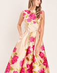 Soft Satin Floral Woven Midi Dress