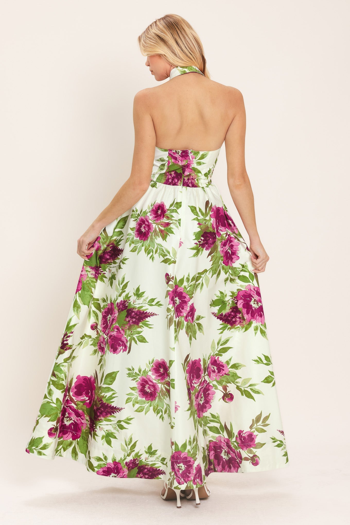 Flying Tomato Fuchsia Rose Halter Woven Maxi Dress