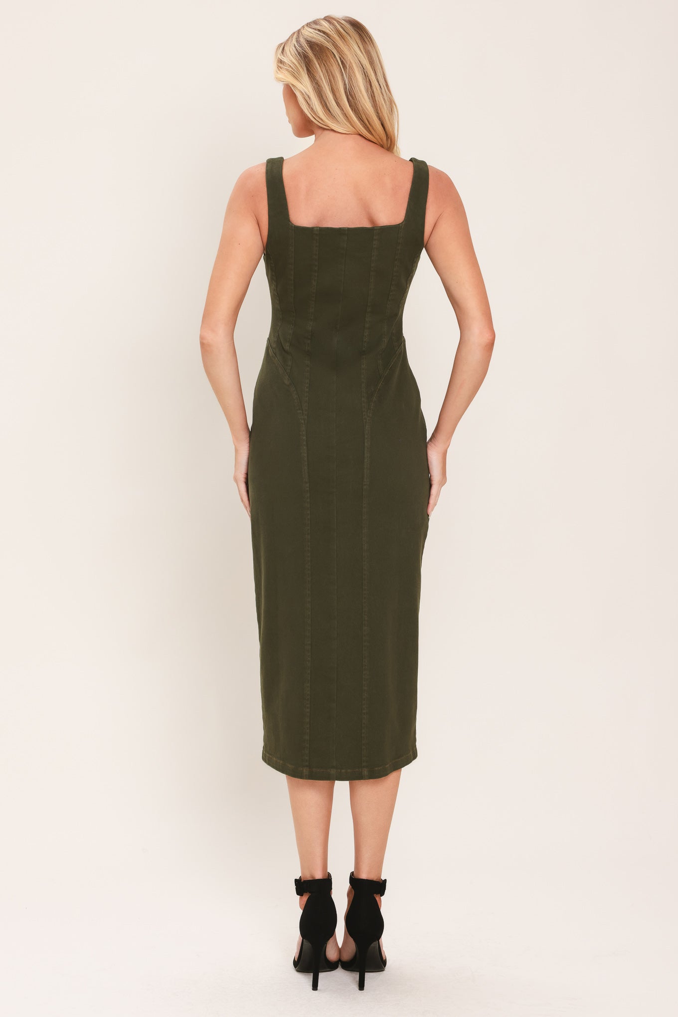 Flying Tomato Modern Cargo Chic Woven Twill Midi Dress