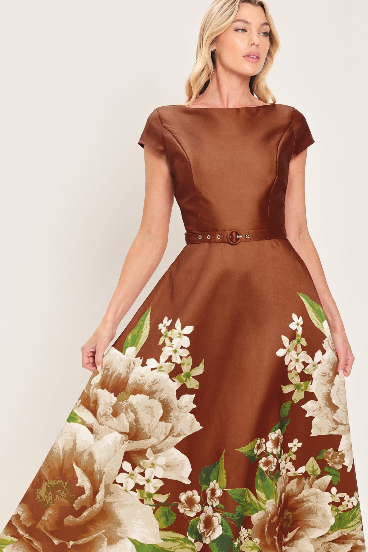 Flying Tomato Rust Reverie Floral Belted Midi Dress