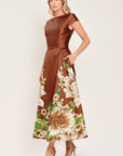 Flying Tomato Rust Reverie Floral Belted Midi Dress