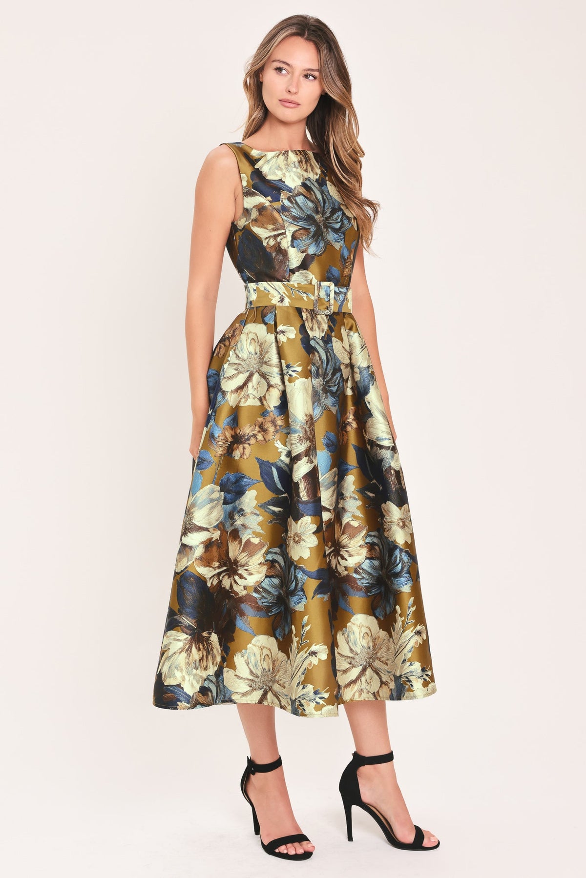 Flying Tomato Golden Meadow Floral Belted Midi Dress