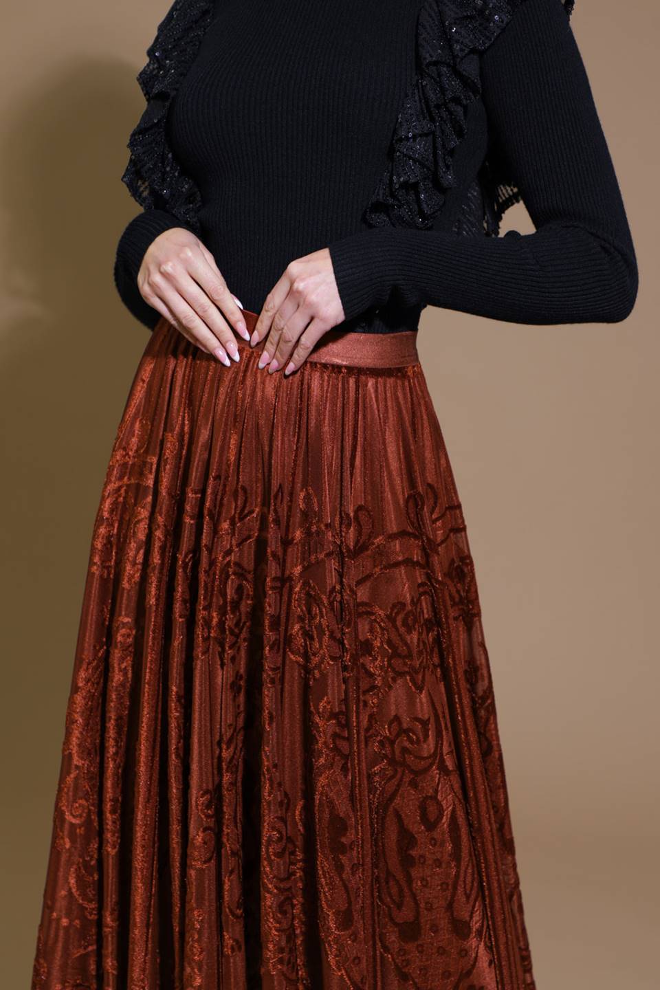 EASE MY MIND VELVET MIDI SKIRT