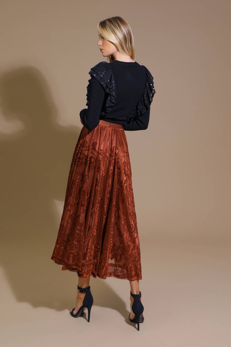 EASE MY MIND VELVET MIDI SKIRT