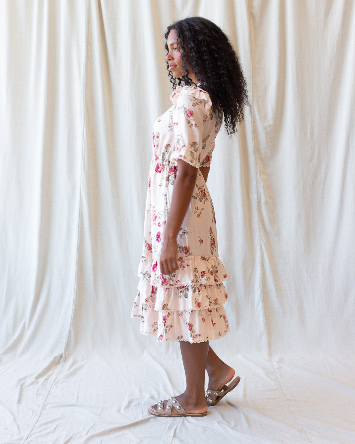 Vintage Romance Cream Floral Midi Dress
