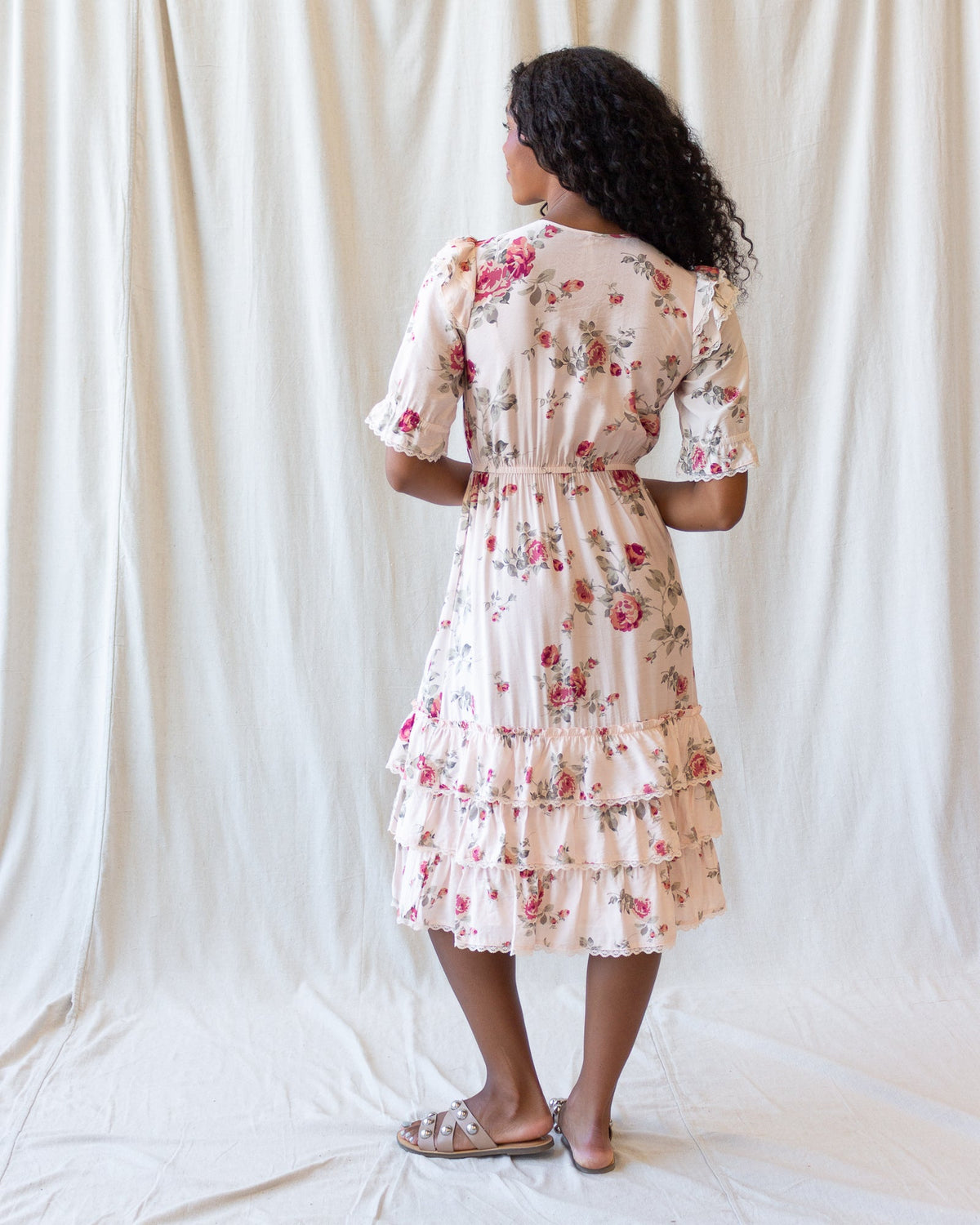 Vintage Romance Cream Floral Midi Dress