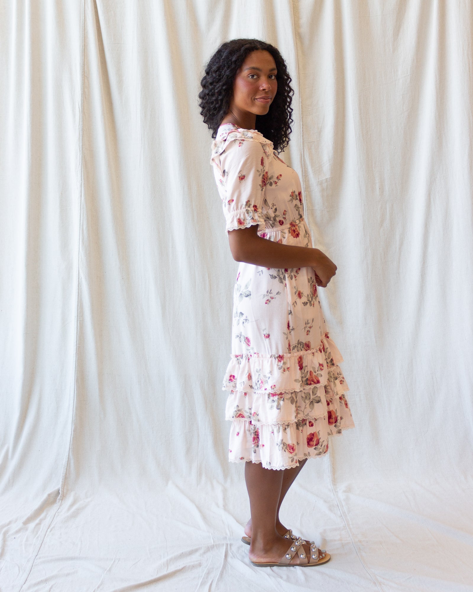 Vintage Romance Cream Floral Midi Dress