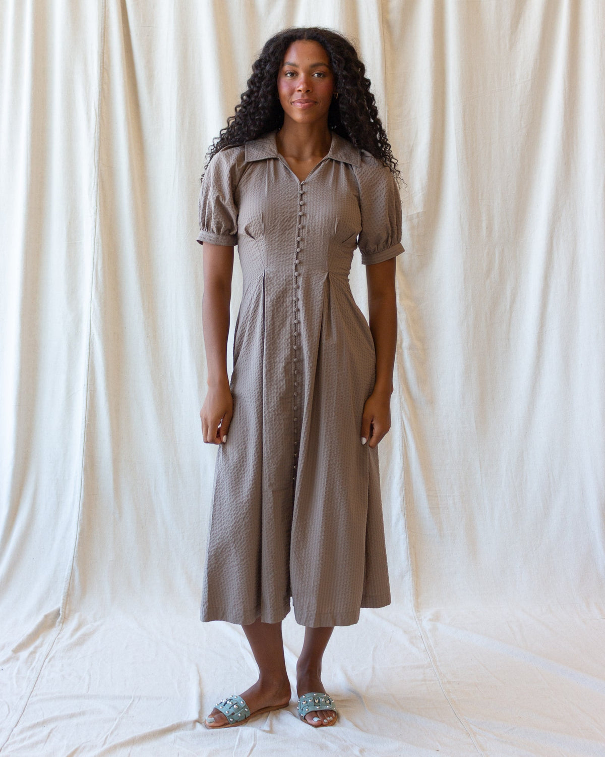 Femme Field Brown Midi Shirtdress