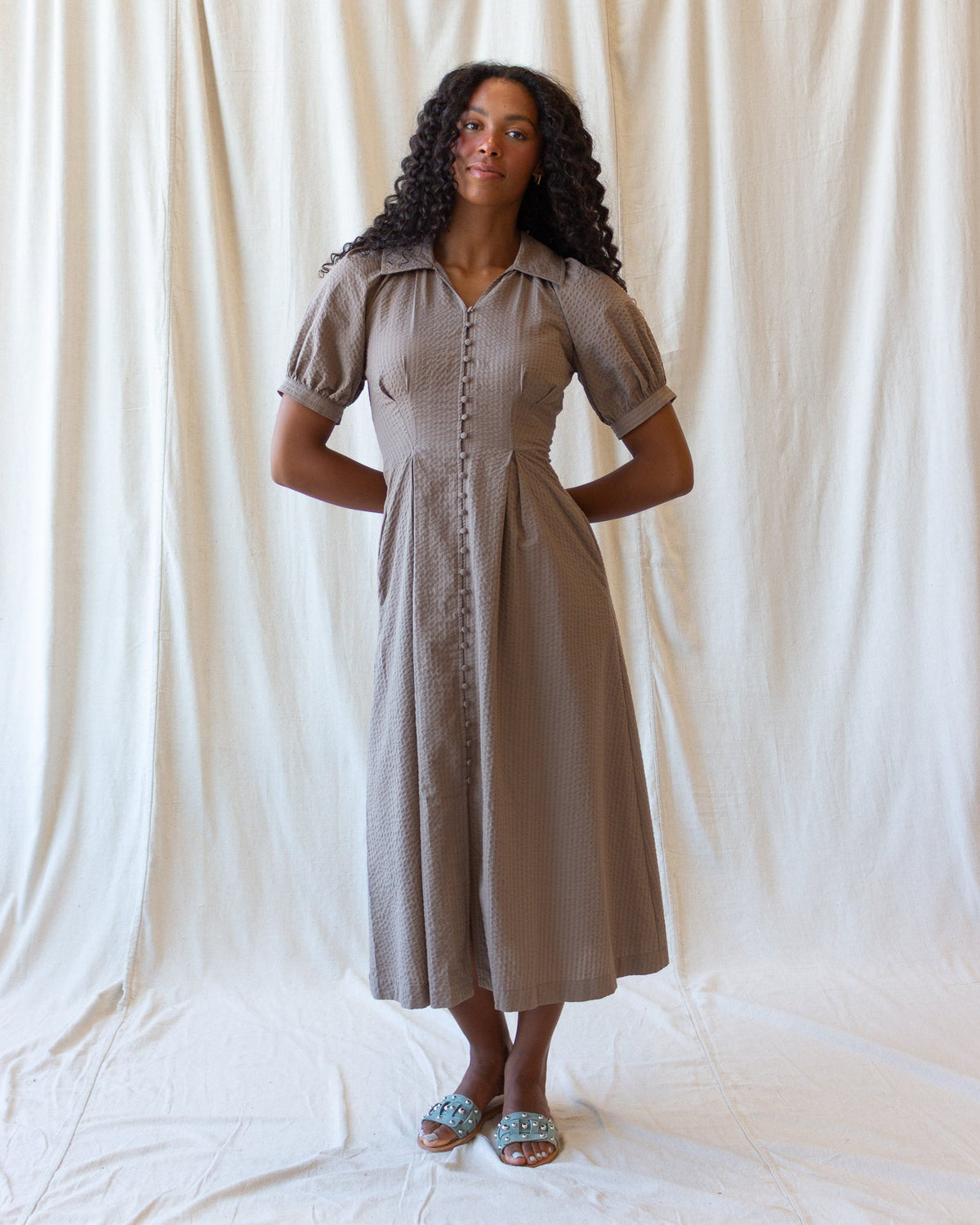 Femme Field Brown Midi Shirtdress