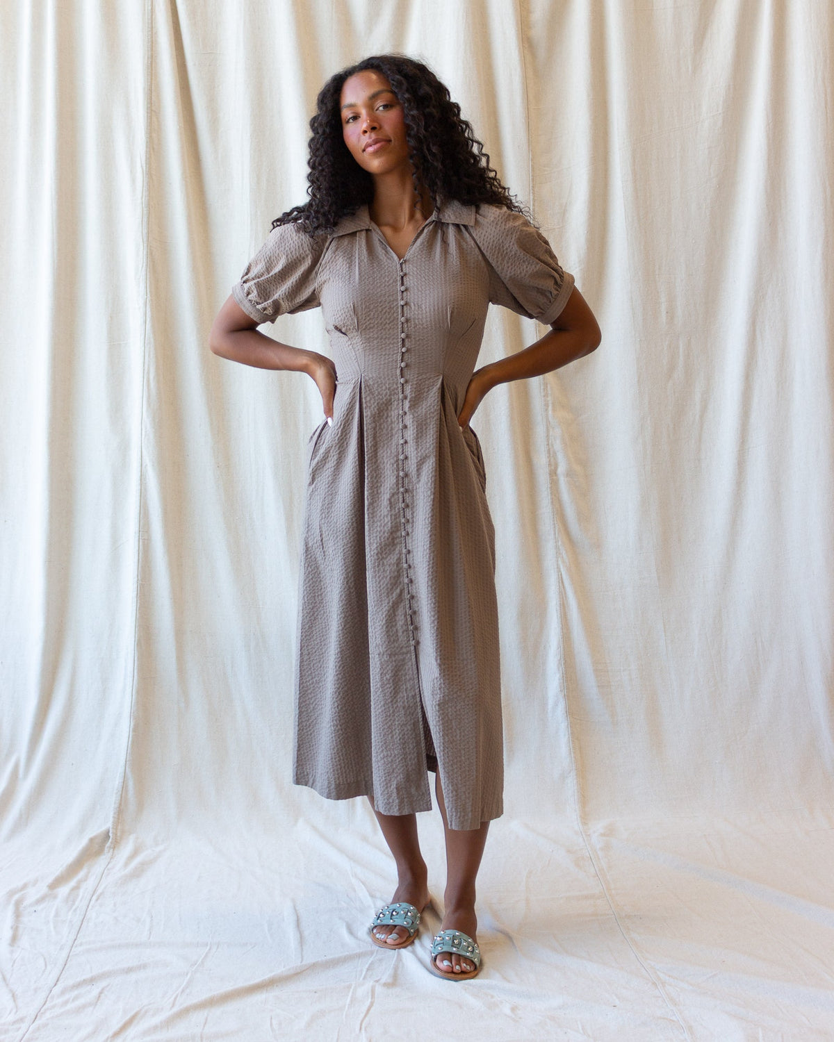 Femme Field Brown Midi Shirtdress