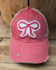 PINK BOW Distressed Tan Mesh Snapback Baseball Cap - My Pampered Life Seattle