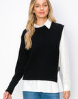 Wyatt Cotton Pleated Shirt with Knitted Sweater - My Pampered Life Seattle