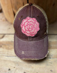 Peony distressed snapback mesh hat - My Pampered Life Seattle